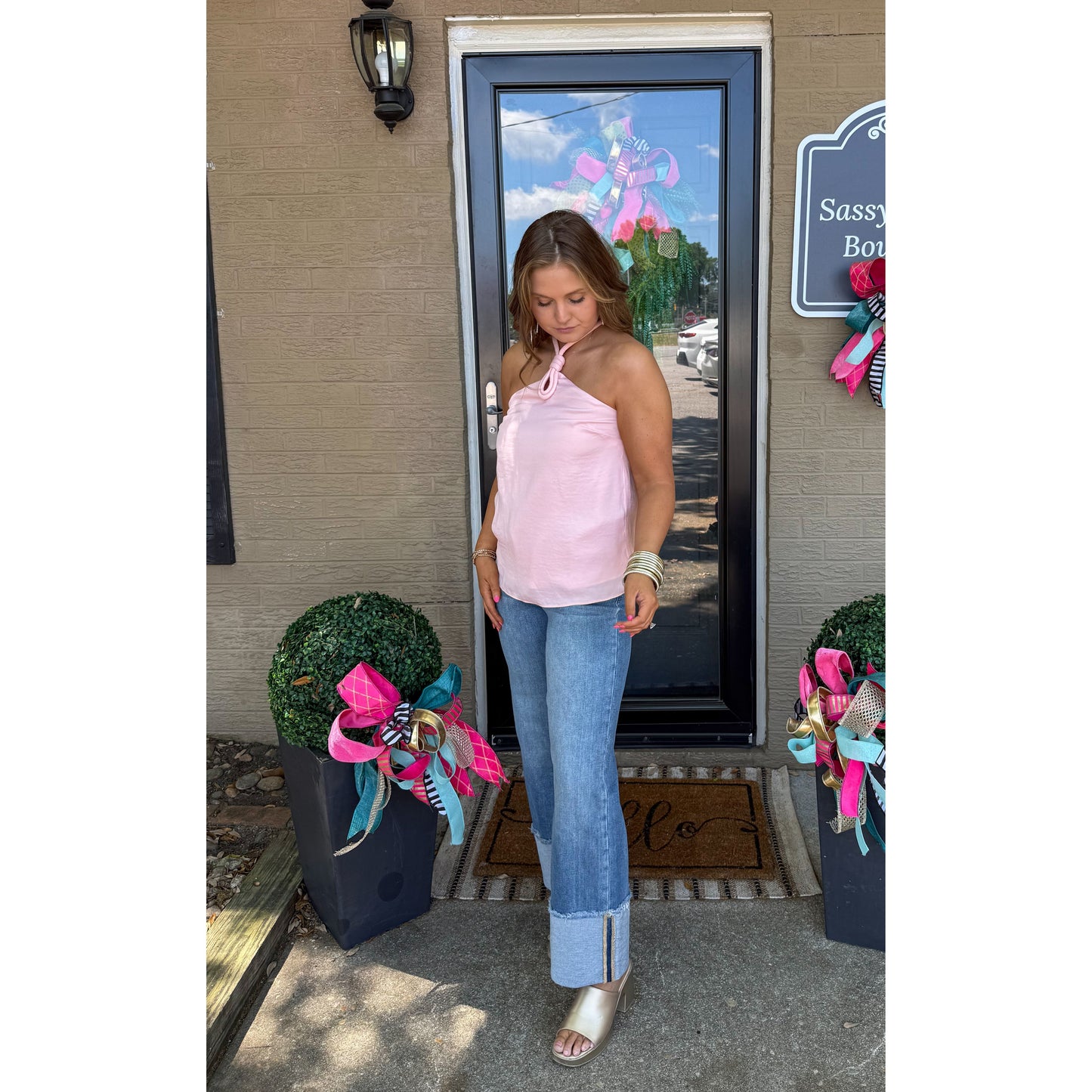 Detail Halter Top, Soft Pink
