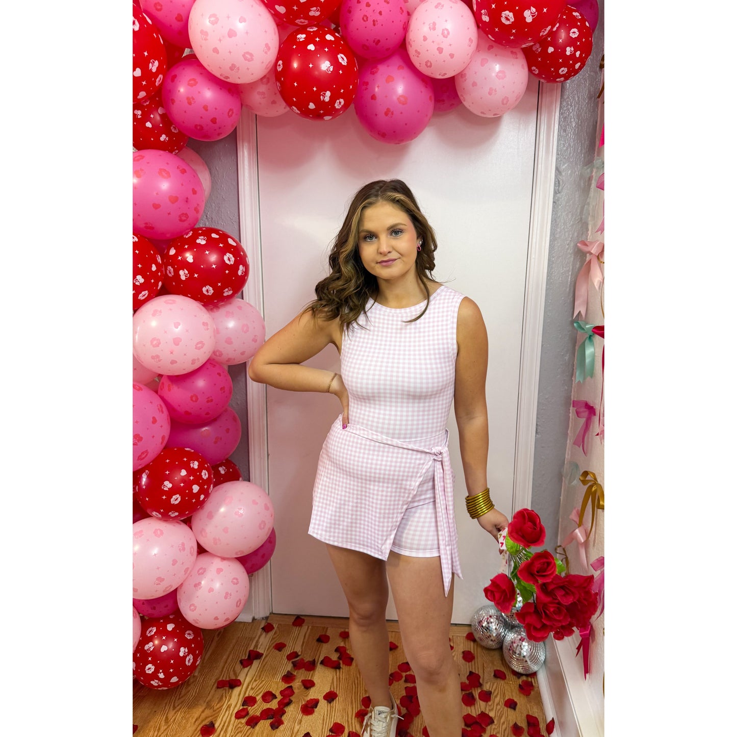 Pink Gingham Athleisure Romper