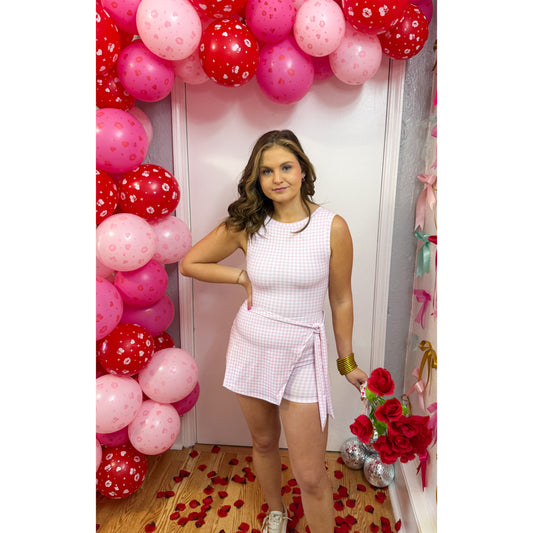 Pink Gingham Athleisure Romper