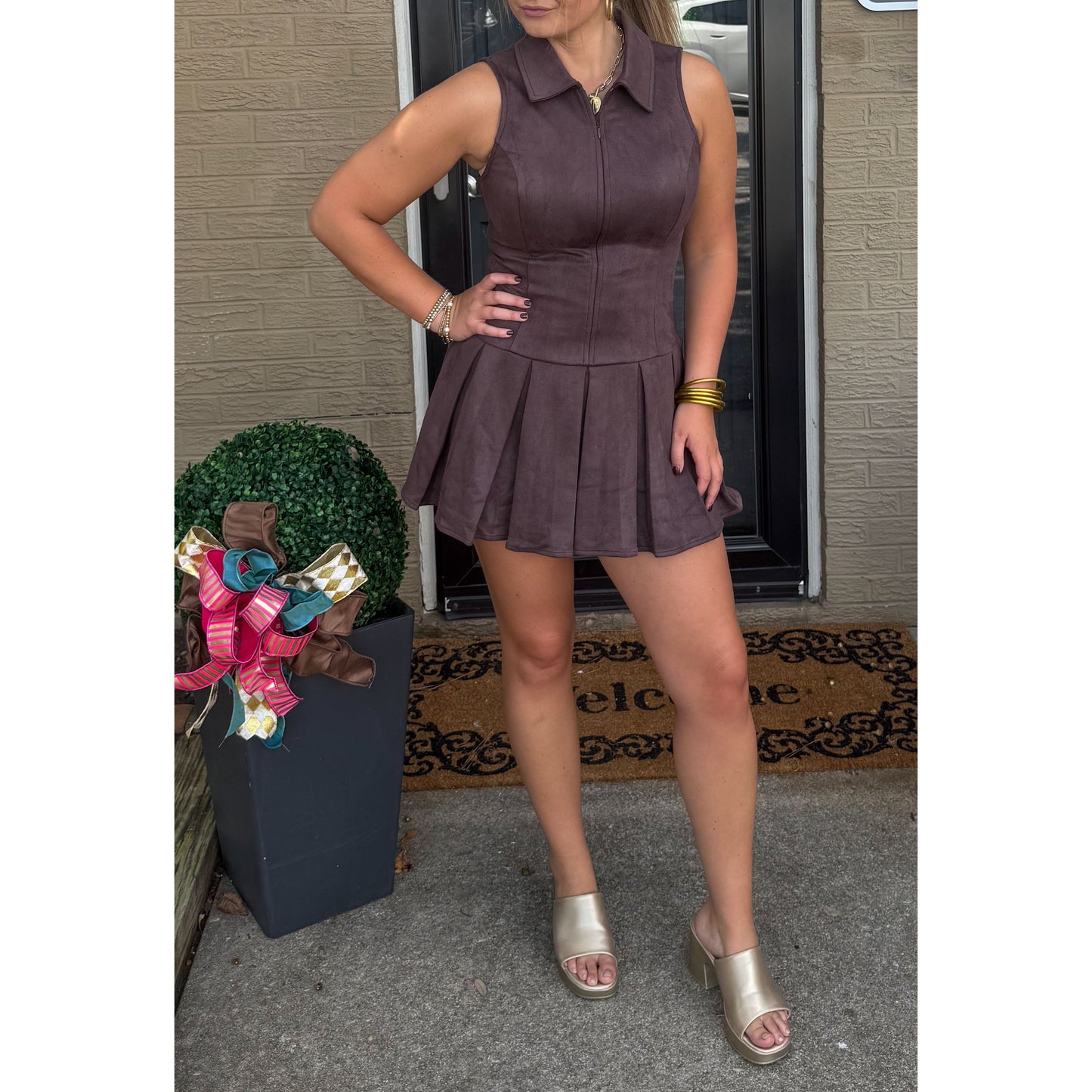 Annie Suede Mini Dress, Chocolate
