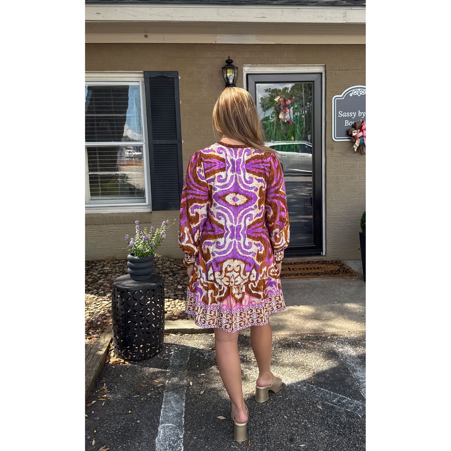 Catherine Pattern Mini Dress, Purple Multi
