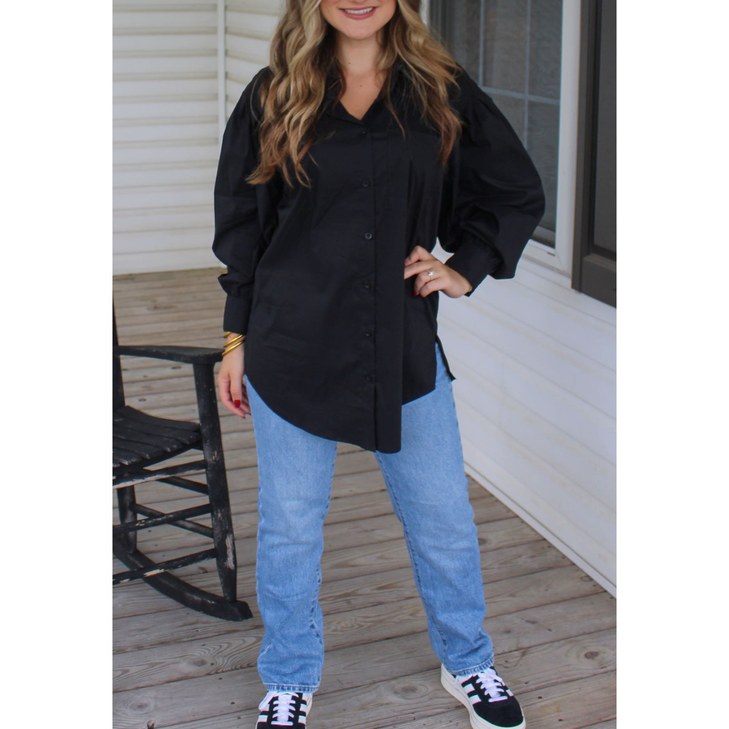 Rhodes Button Down Top, Black