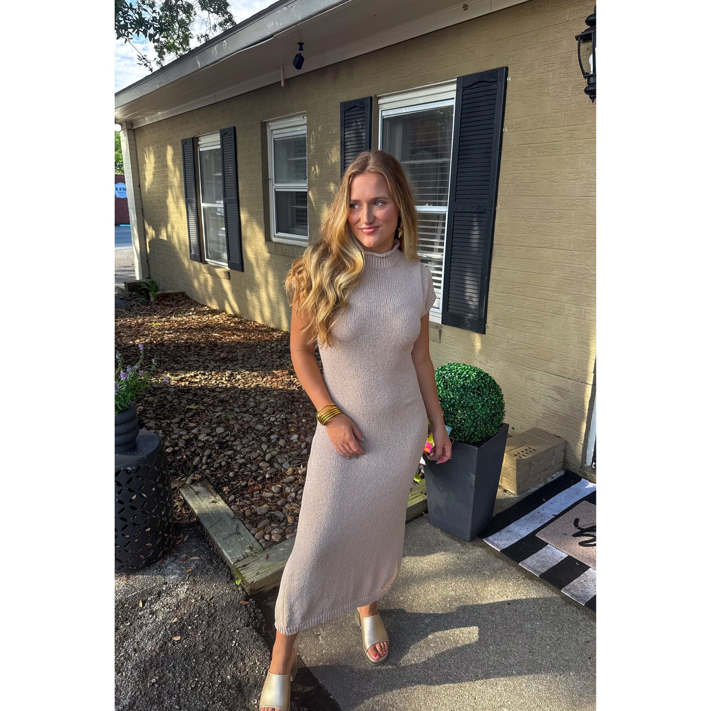 Hallie Sweater Knit Midi Dress, Oatmeal