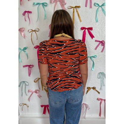 Savannah Zebra Blouse, Rust/Black