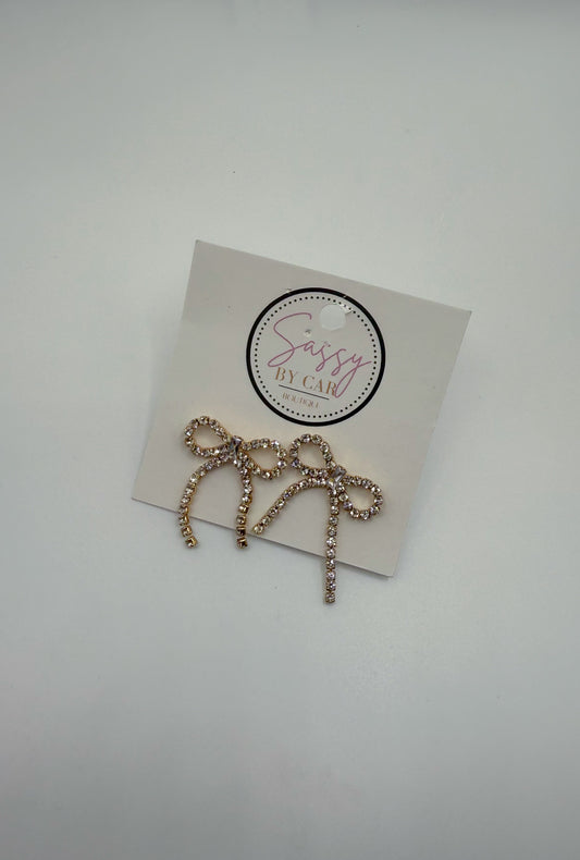 Crystal/Gold Bow Earrings