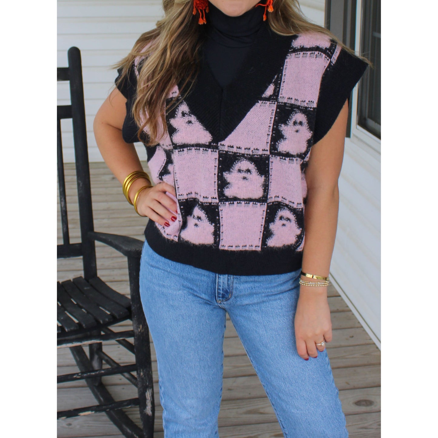 For the Ghouls Sweater Vest, Light Pink/Black