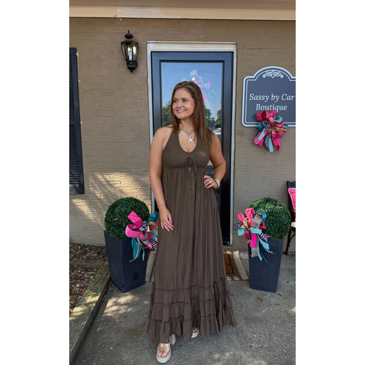 Stella Halter Maxi Dress, Brown