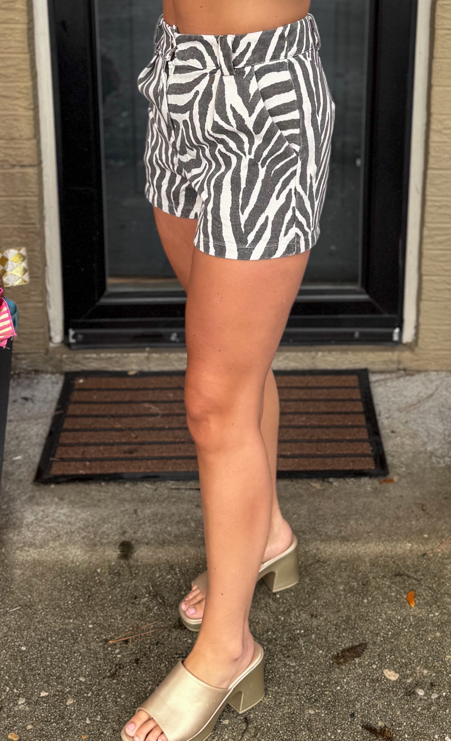Murphy Zebra Pleated Shorts, Black/White