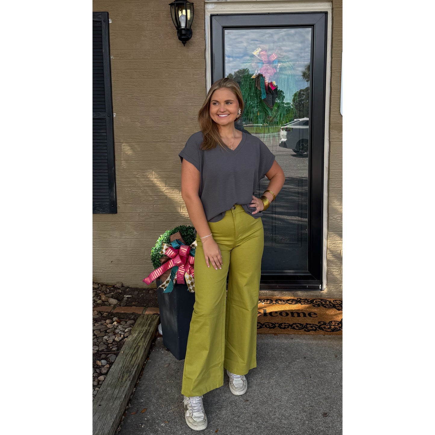 Stevie V-Neck Top, Grey