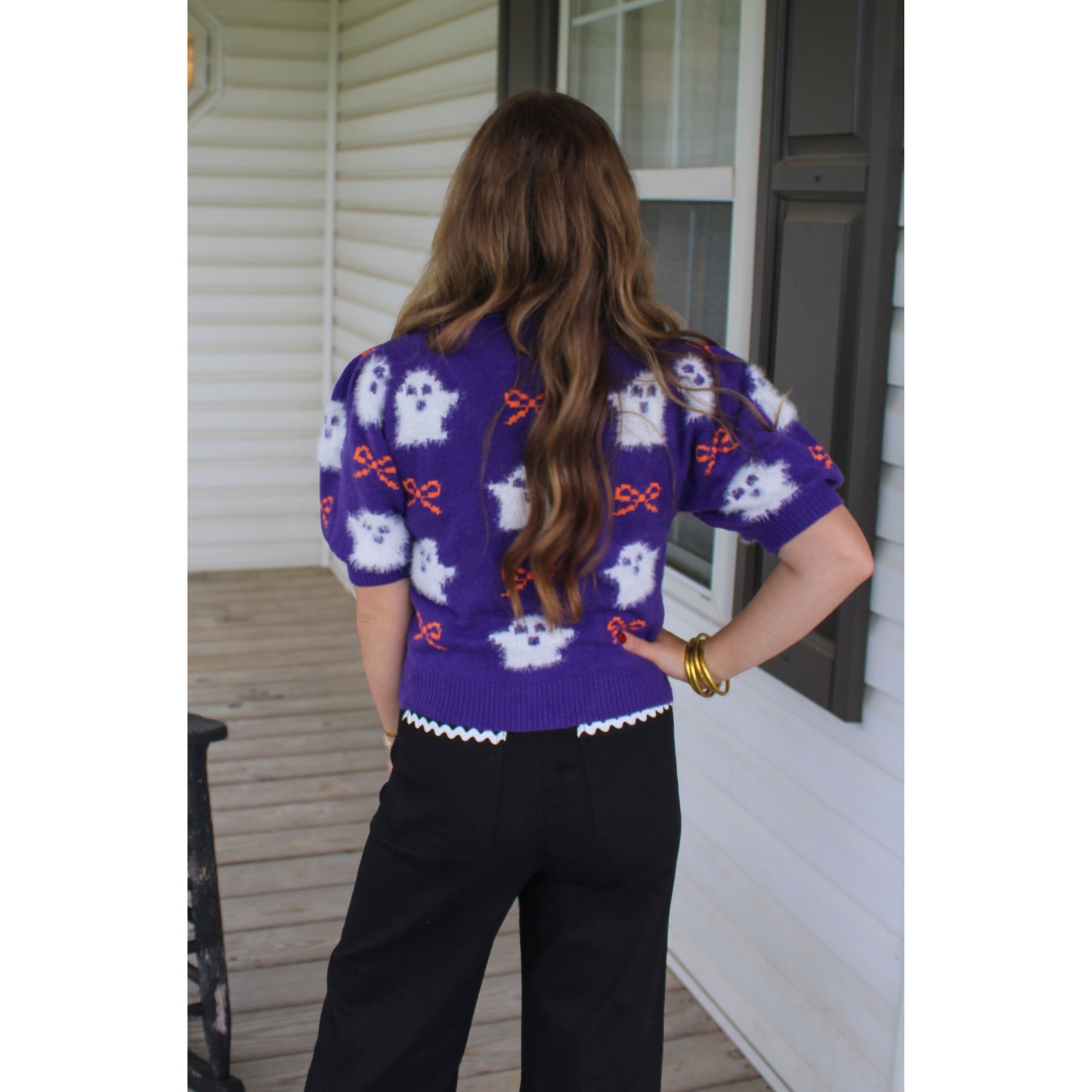 Ghost & Bows Spooky Top, Purple Multi