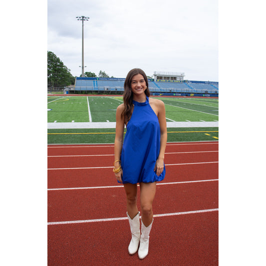 Remi Halter Neck Mini Dress, Royal Blue