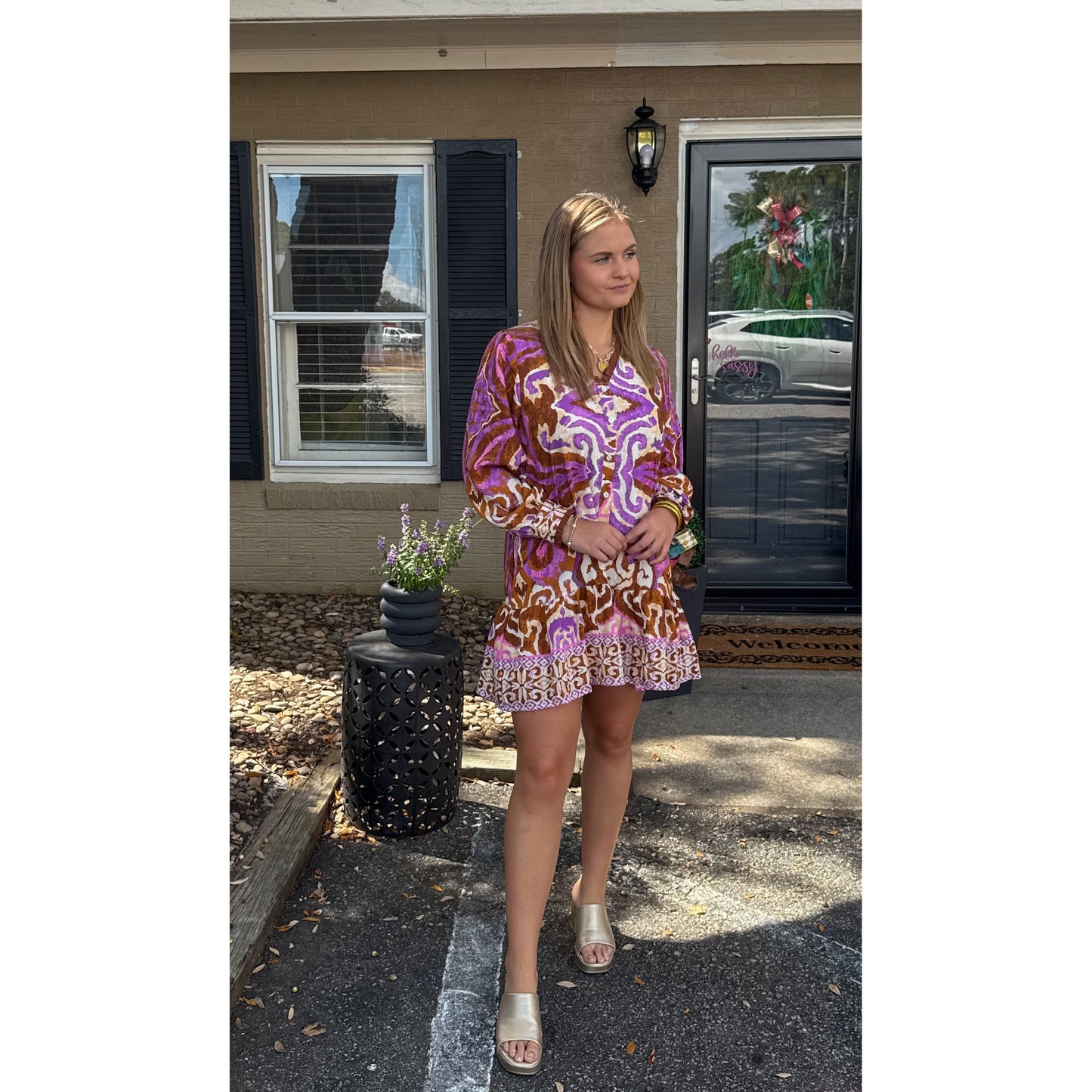 Catherine Pattern Mini Dress, Purple Multi
