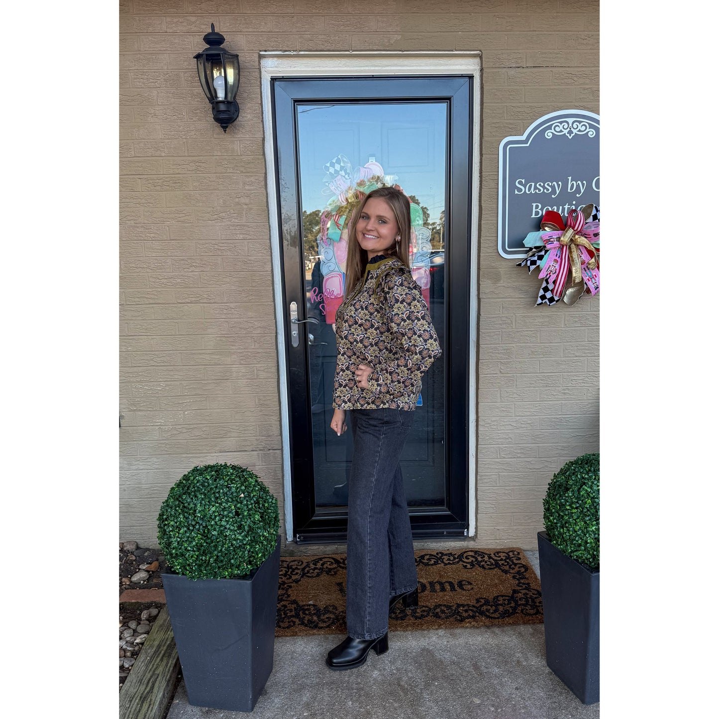 Chartreuse/Black Pattern Blouse