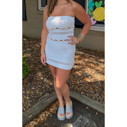 Shell Detail Mini Dress, White