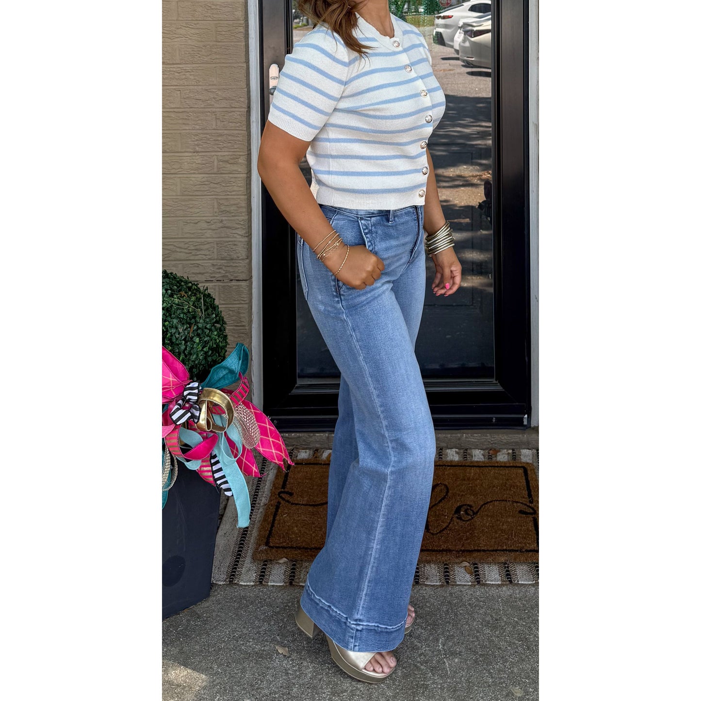 Hamptons Stripe Top, Blue/Ivory