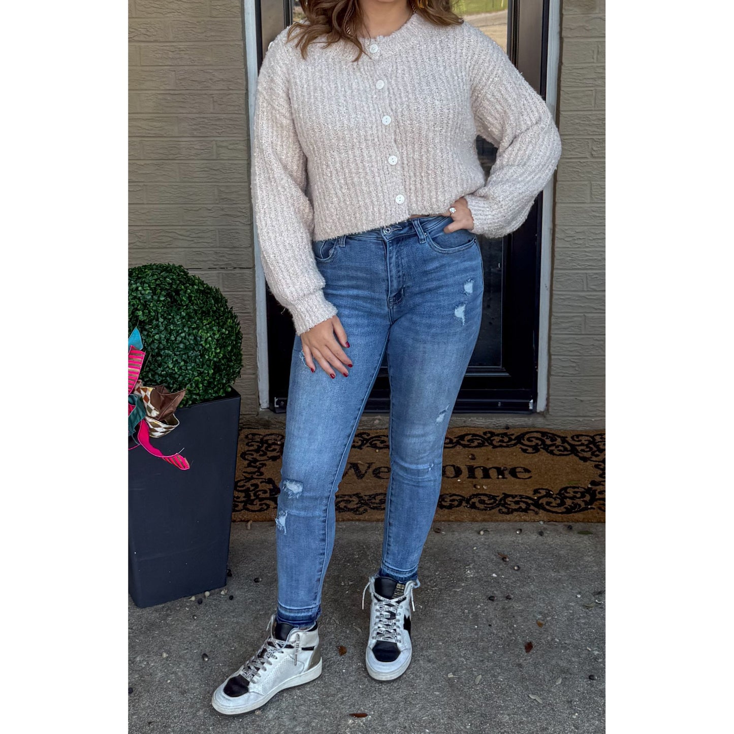 Fuzzy Cardigan, Taupe