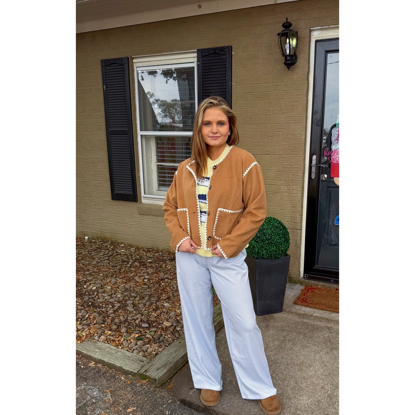 Jackie Detail Jacket, Camel/Cream