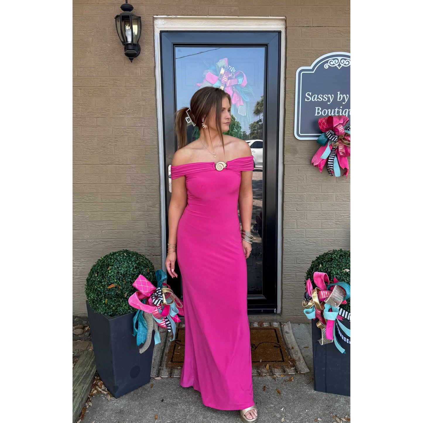 OTS Seashell Maxi Dress, Fuchsia