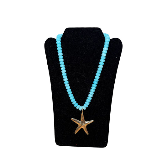 Blue Beaded Starfish Necklace