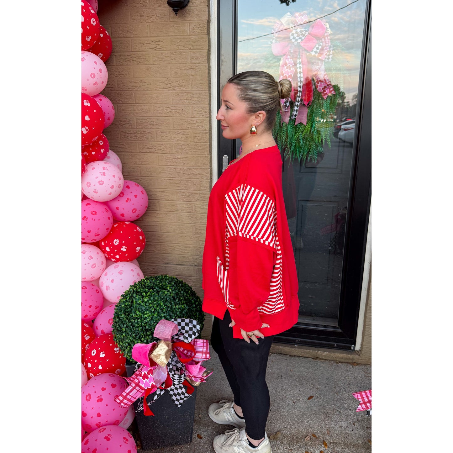 Jennifer Stripe Detail Top, Red/White