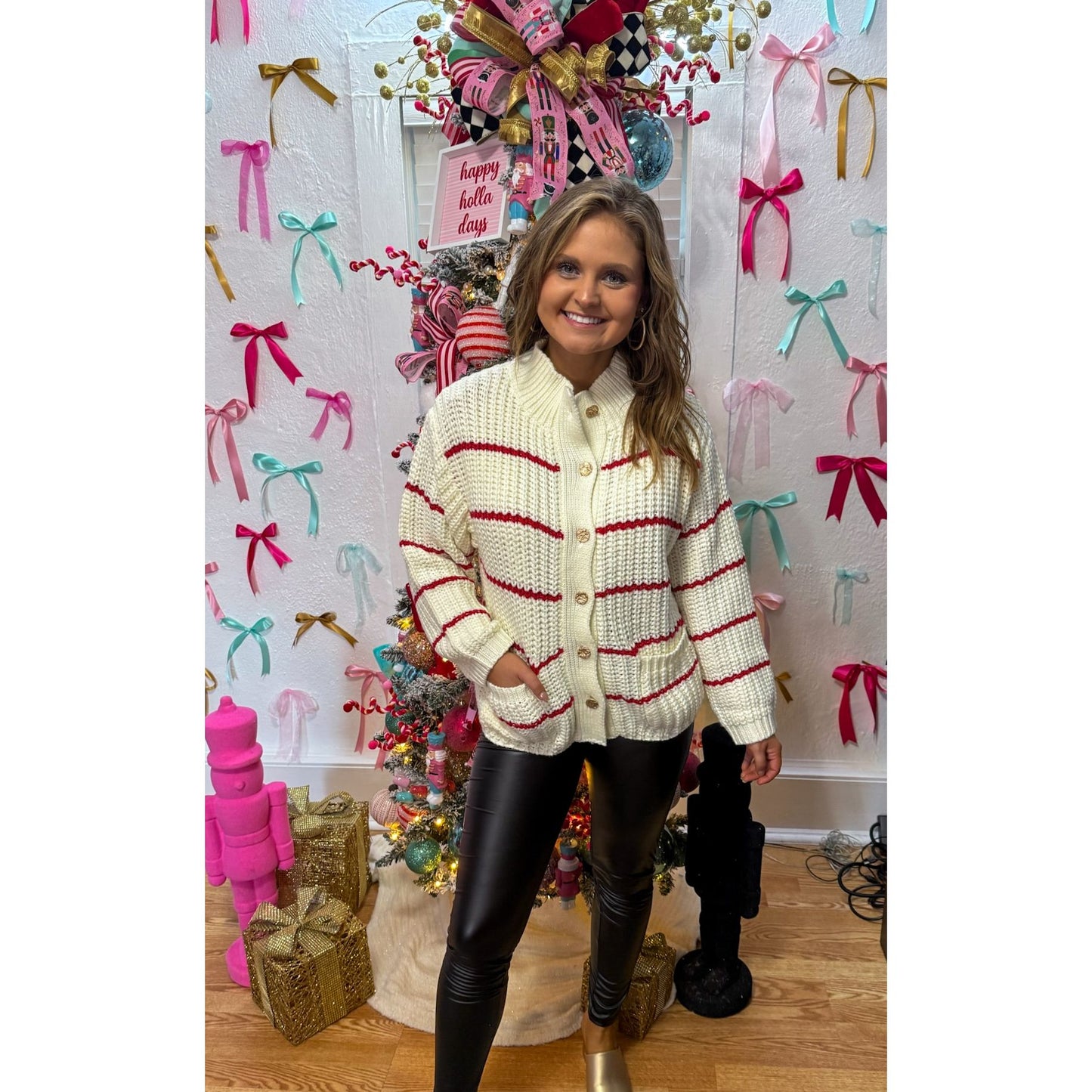 Cream/Red Stripe Sweater