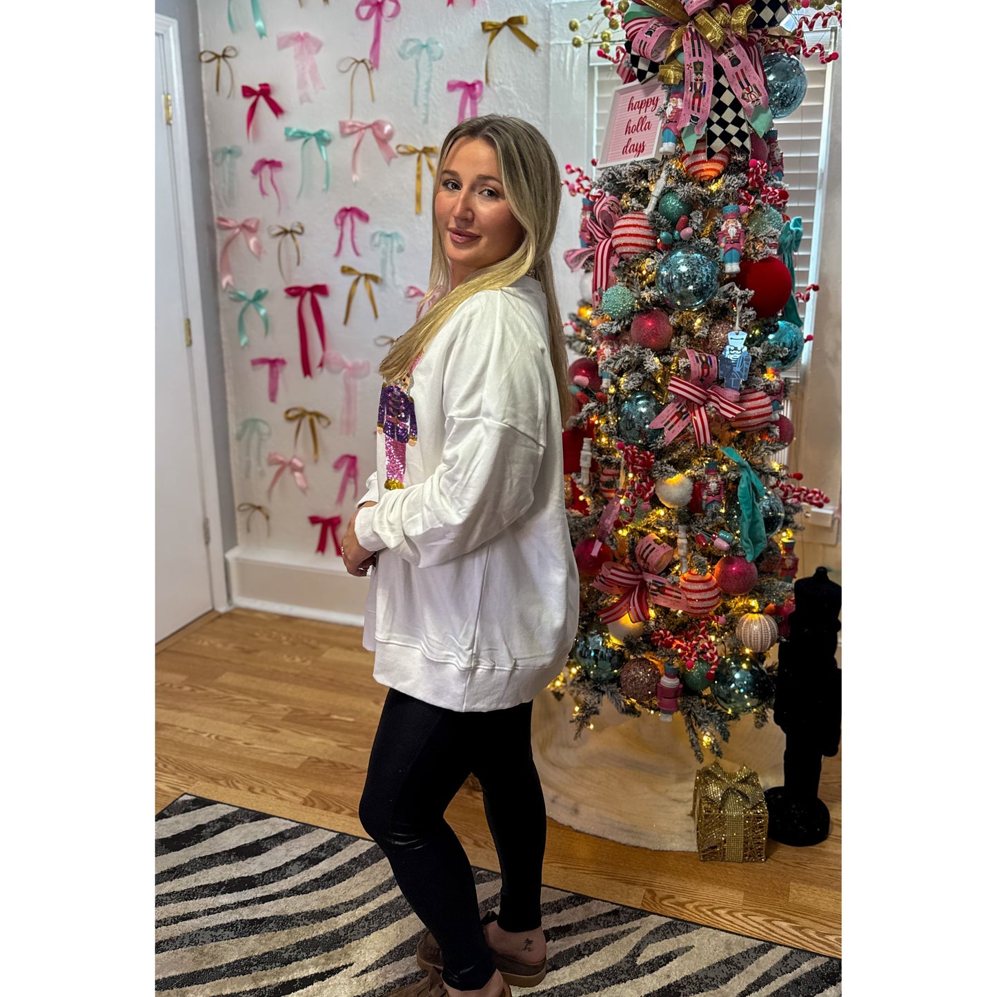 Nutcracker Sequin Top, White Multi