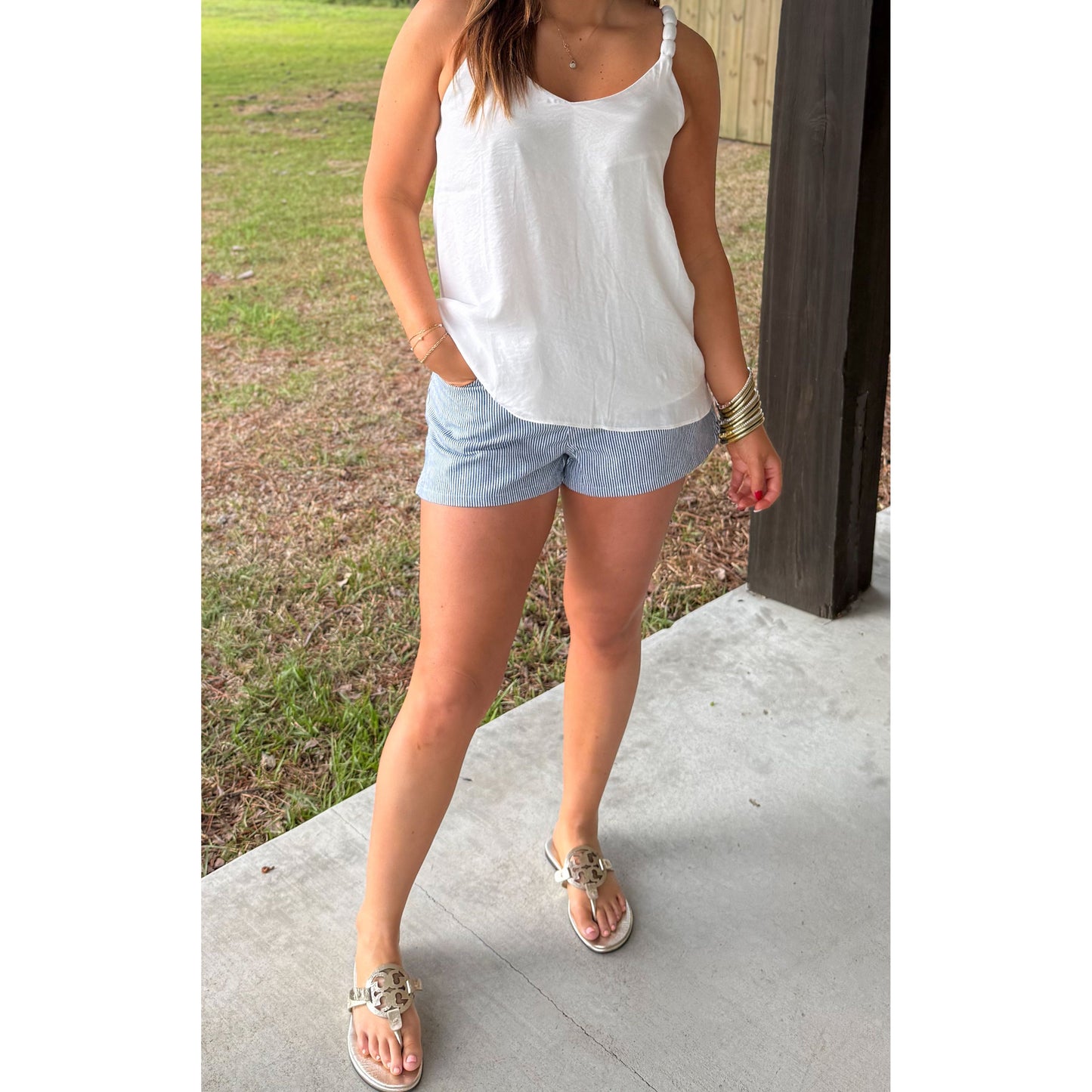 Carmen Strap Accent Top, White