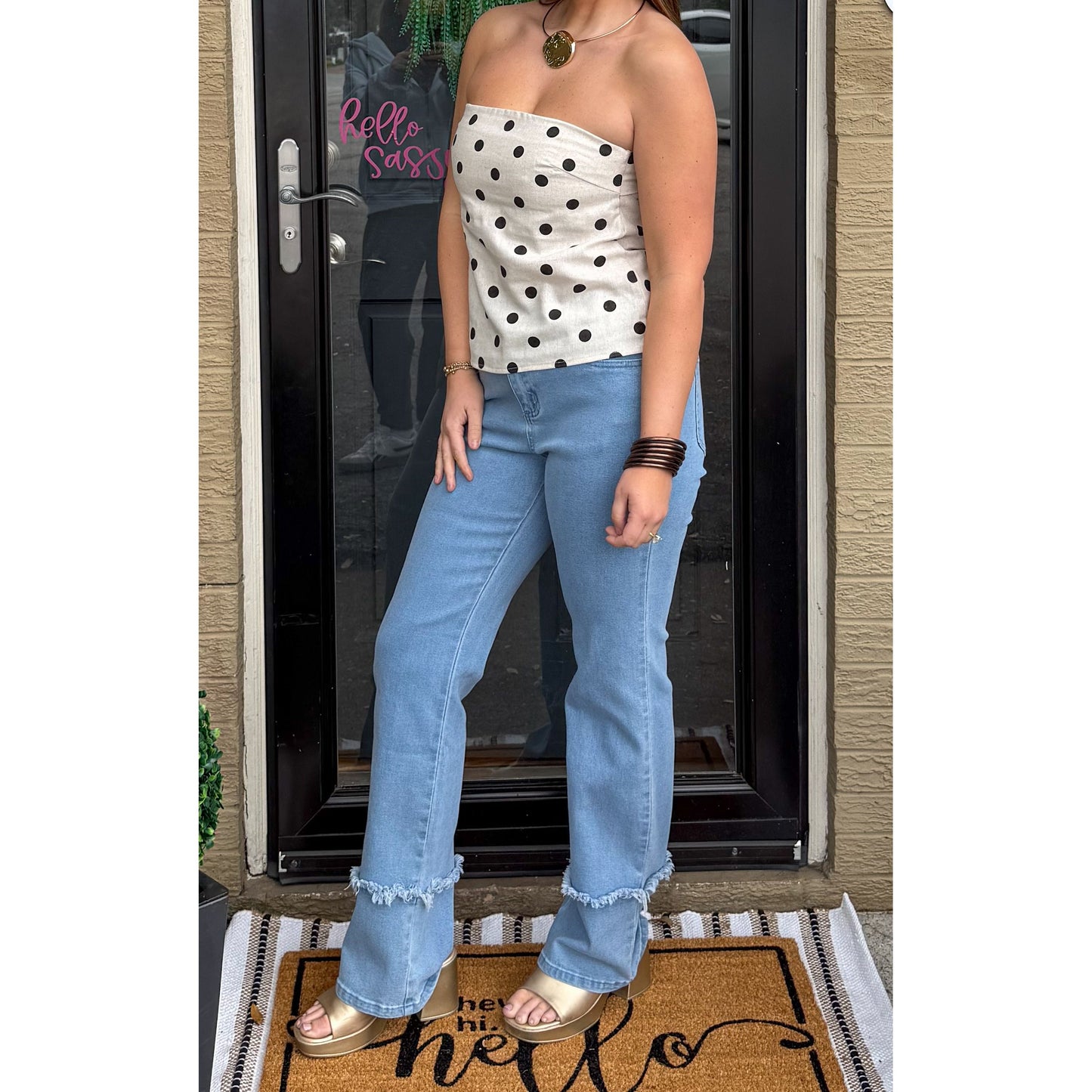 Alex Polka Dot Top, Cream/Black