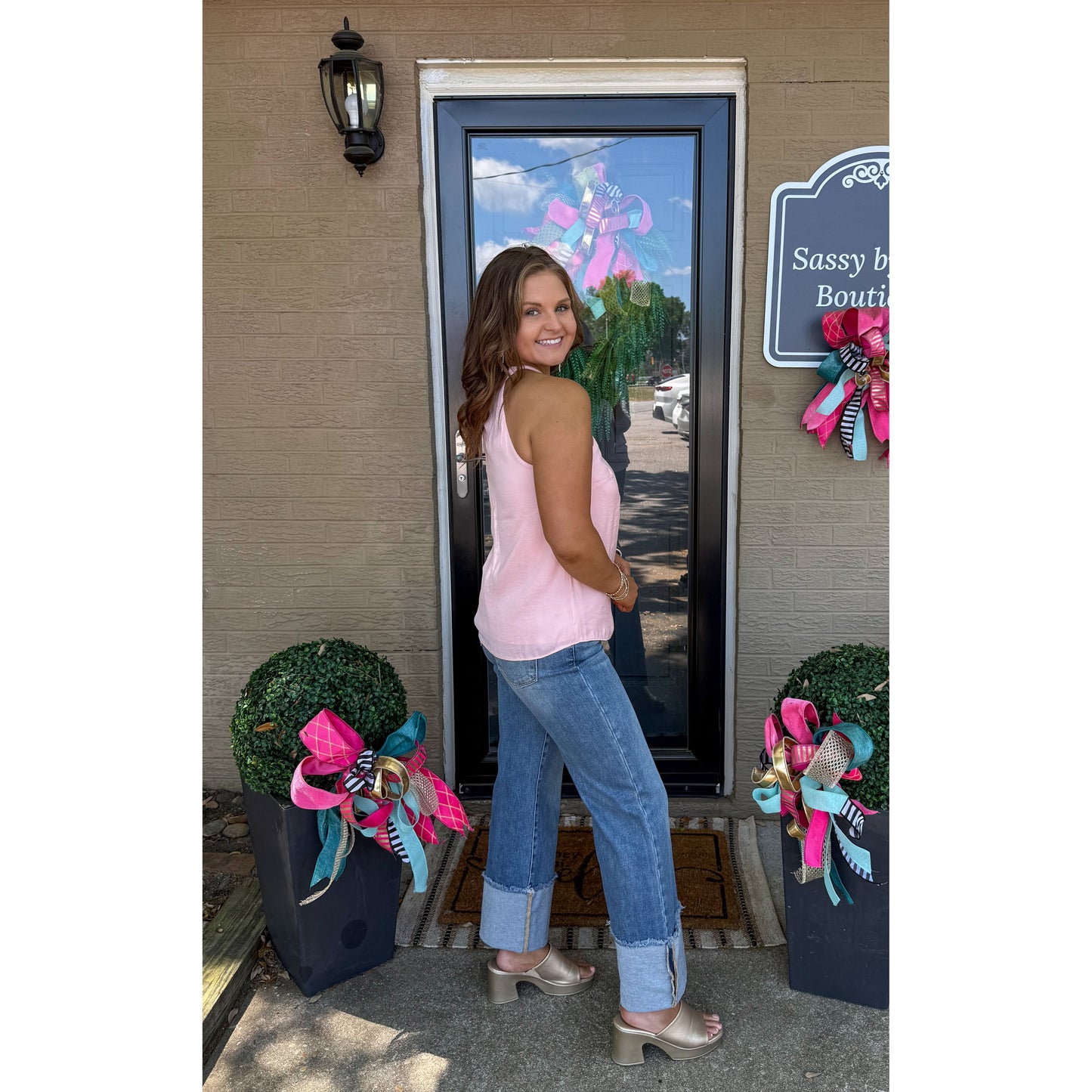 Detail Halter Top, Soft Pink