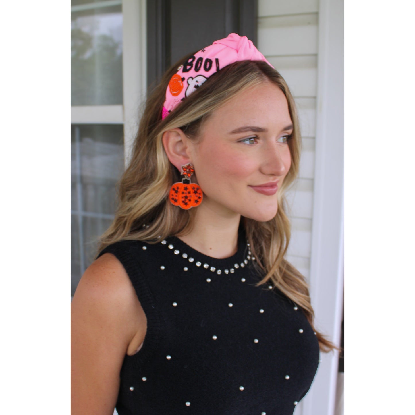 Pumpkin Star Beaded Earrings, Orange