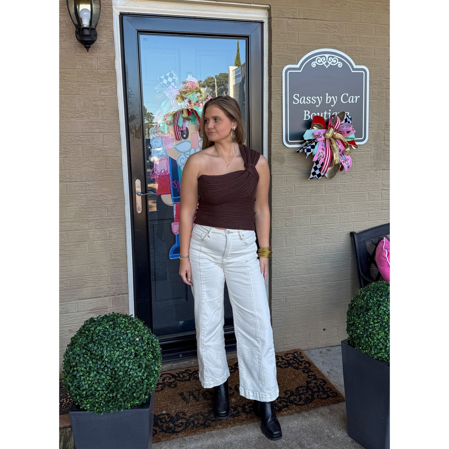 One Shoulder Top, Chocolate Brown