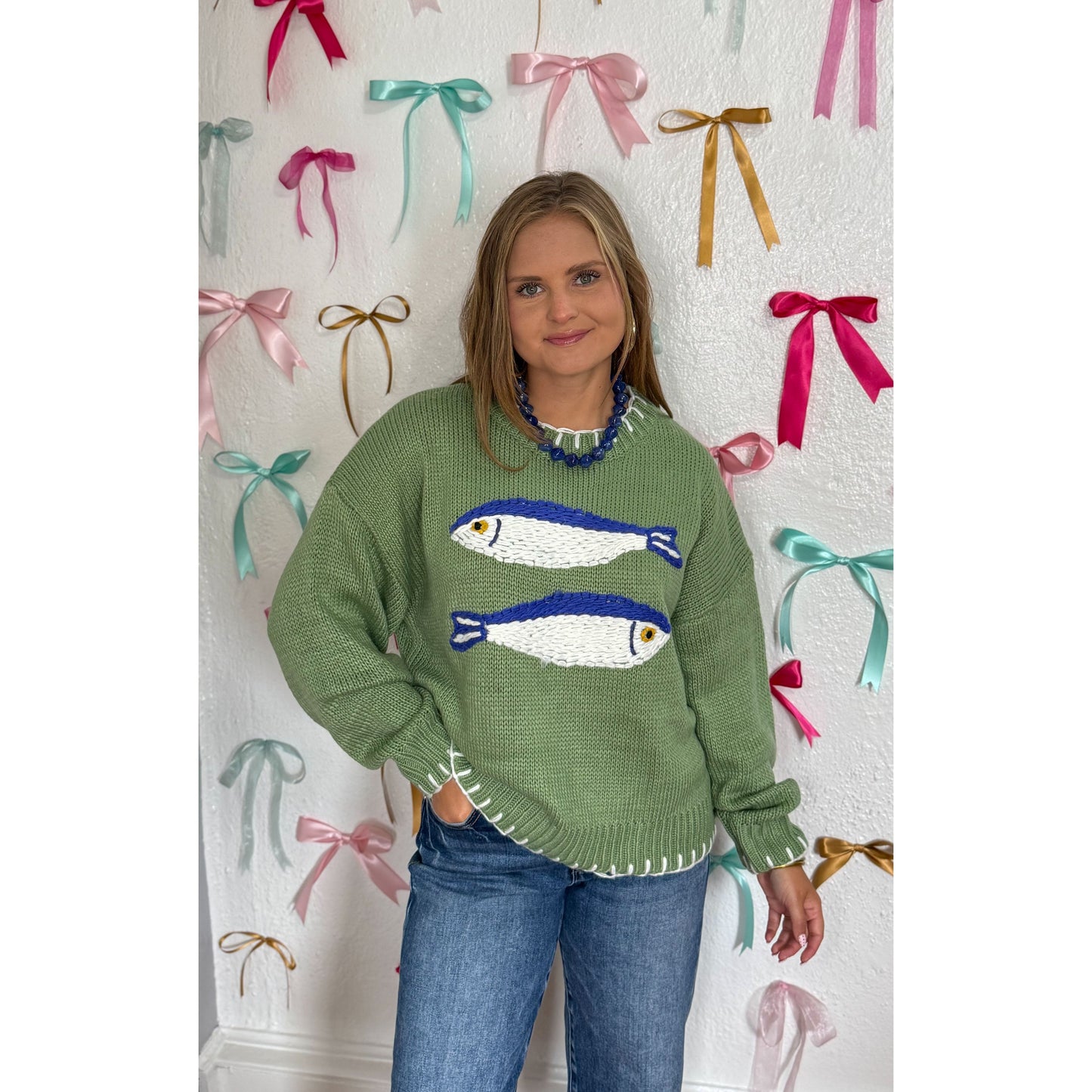 Fish Sweater, Green/Blue