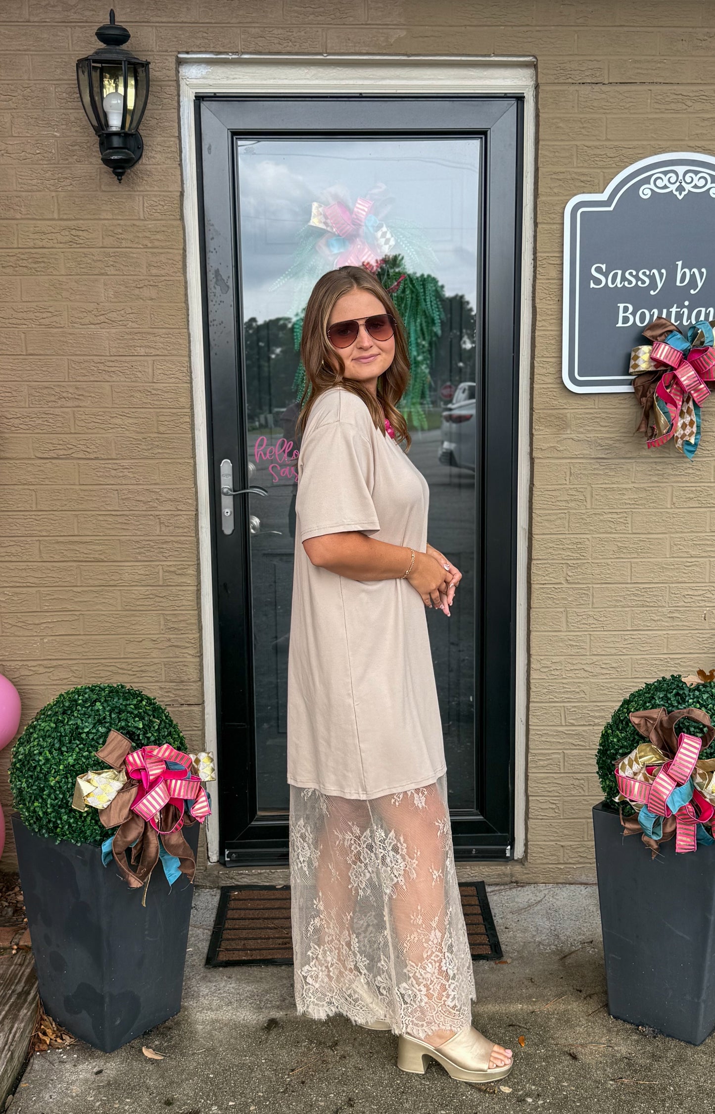 Blake T-Shirt Lace Maxi Dress, Taupe