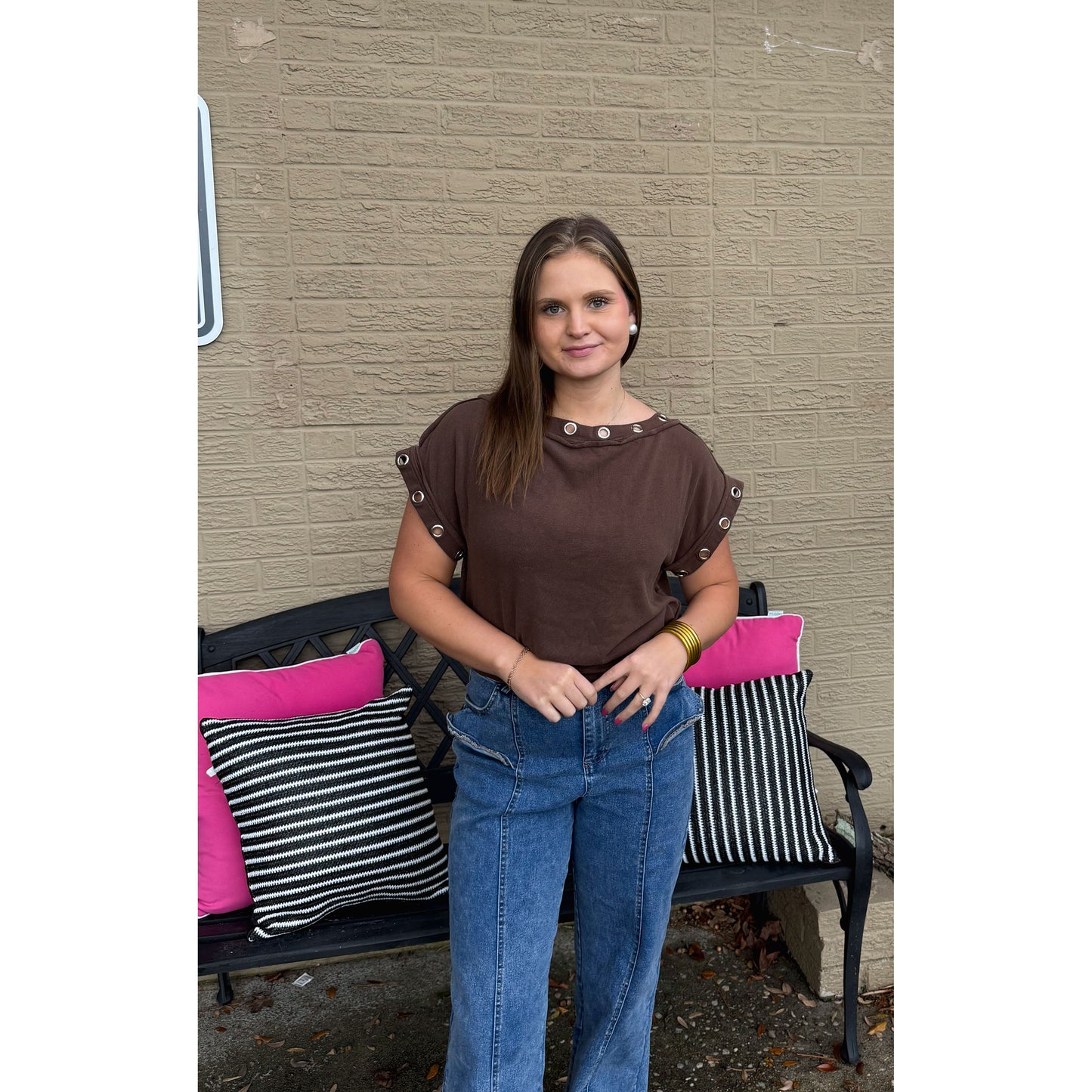 Millie Detail Top, Chocolate Brown