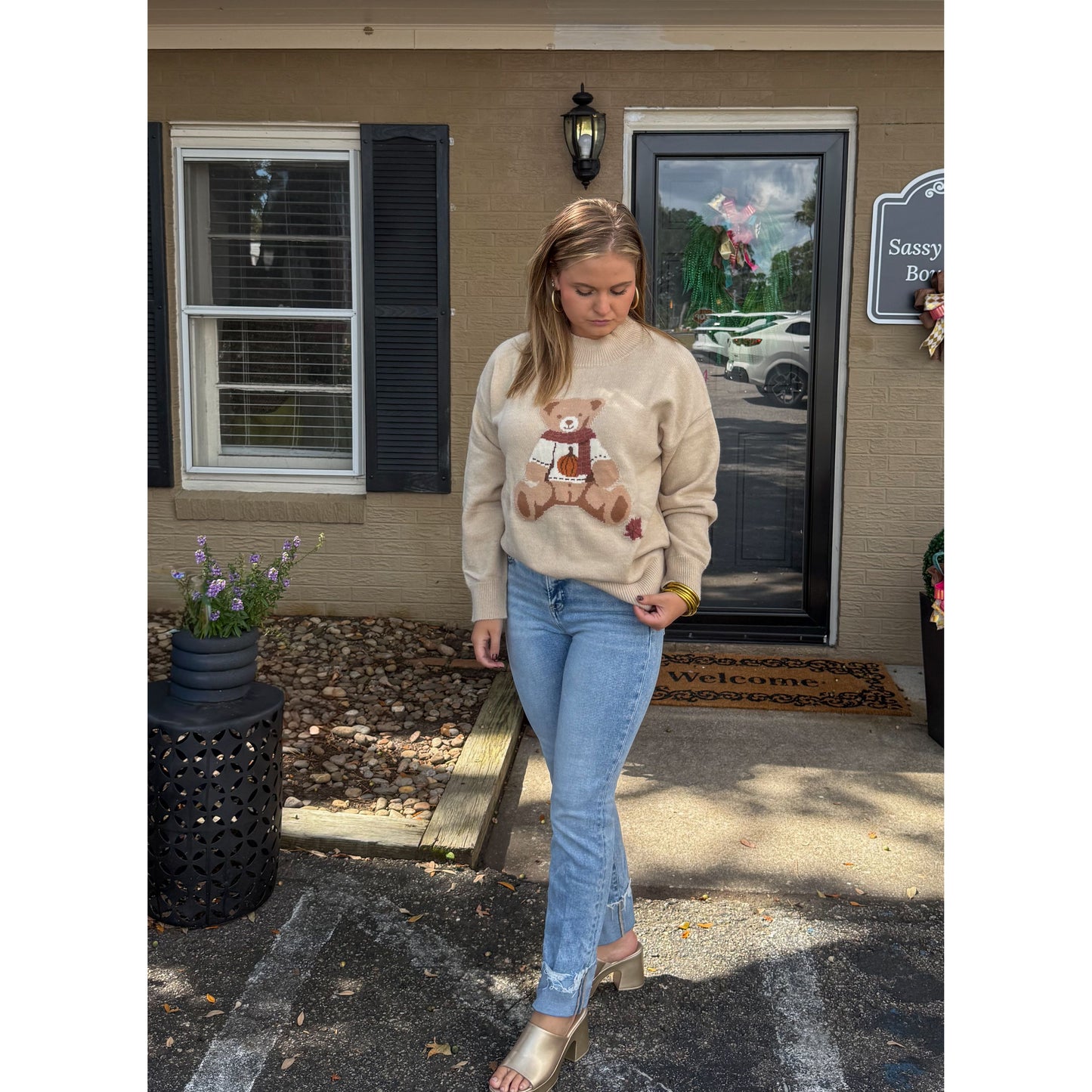 Fall Teddy Bear Sweater, Beige Multi