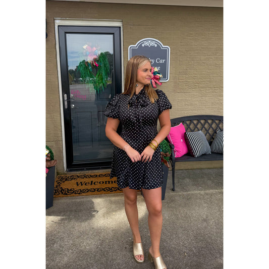 Polka Dot Mini Dress, Black/White