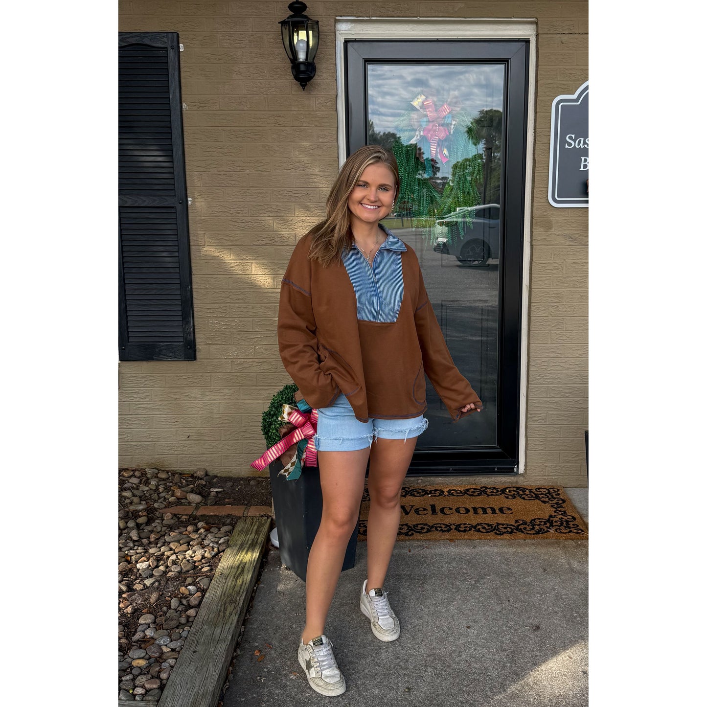 Amy French Terry Sweatshirt, Chocolate/Denim