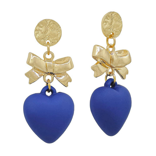 Stud w/ Gold Bow & Navy Heart Drop Earring