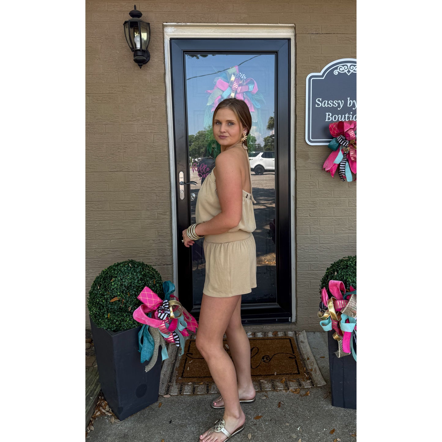 Eyelet Halter Neck Romper