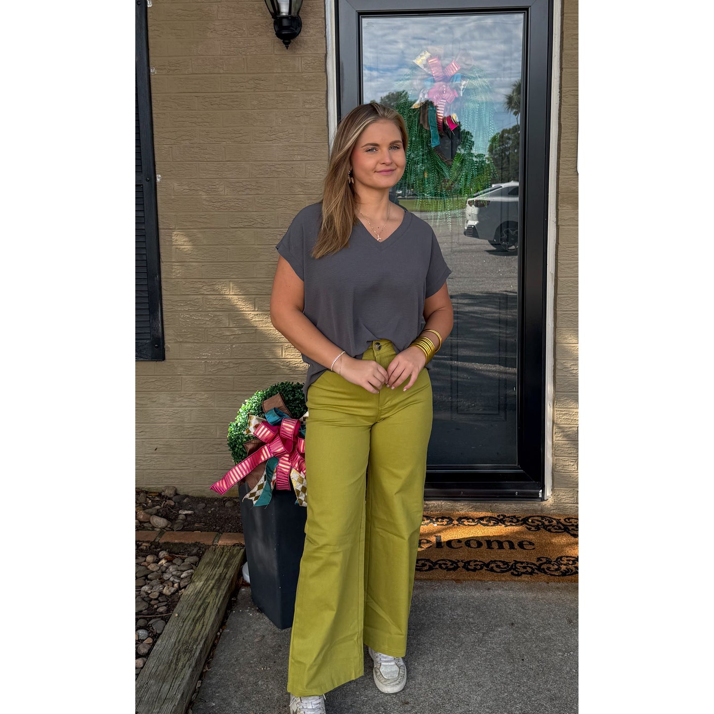 Stevie V-Neck Top, Grey