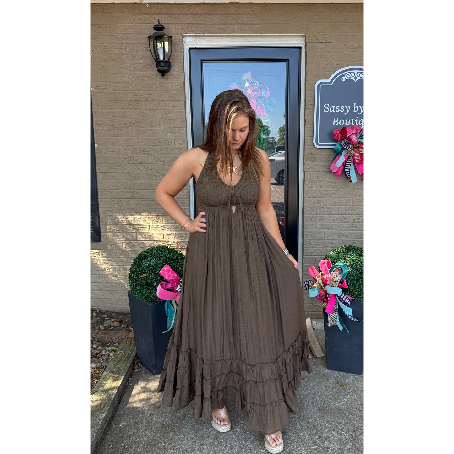 Stella Halter Maxi Dress, Brown