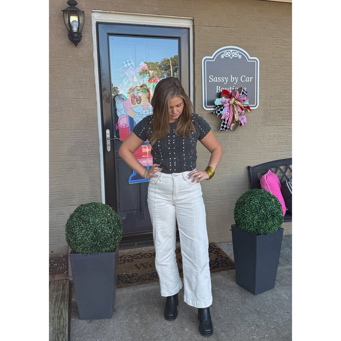 Brittany Detail Top, Charcoal