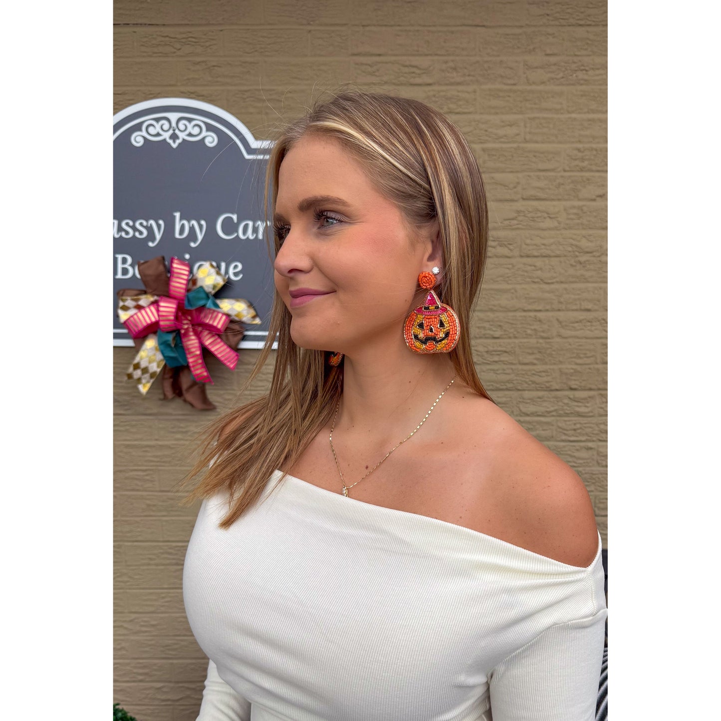 Halloween Beaded Earrings, Orange Multi