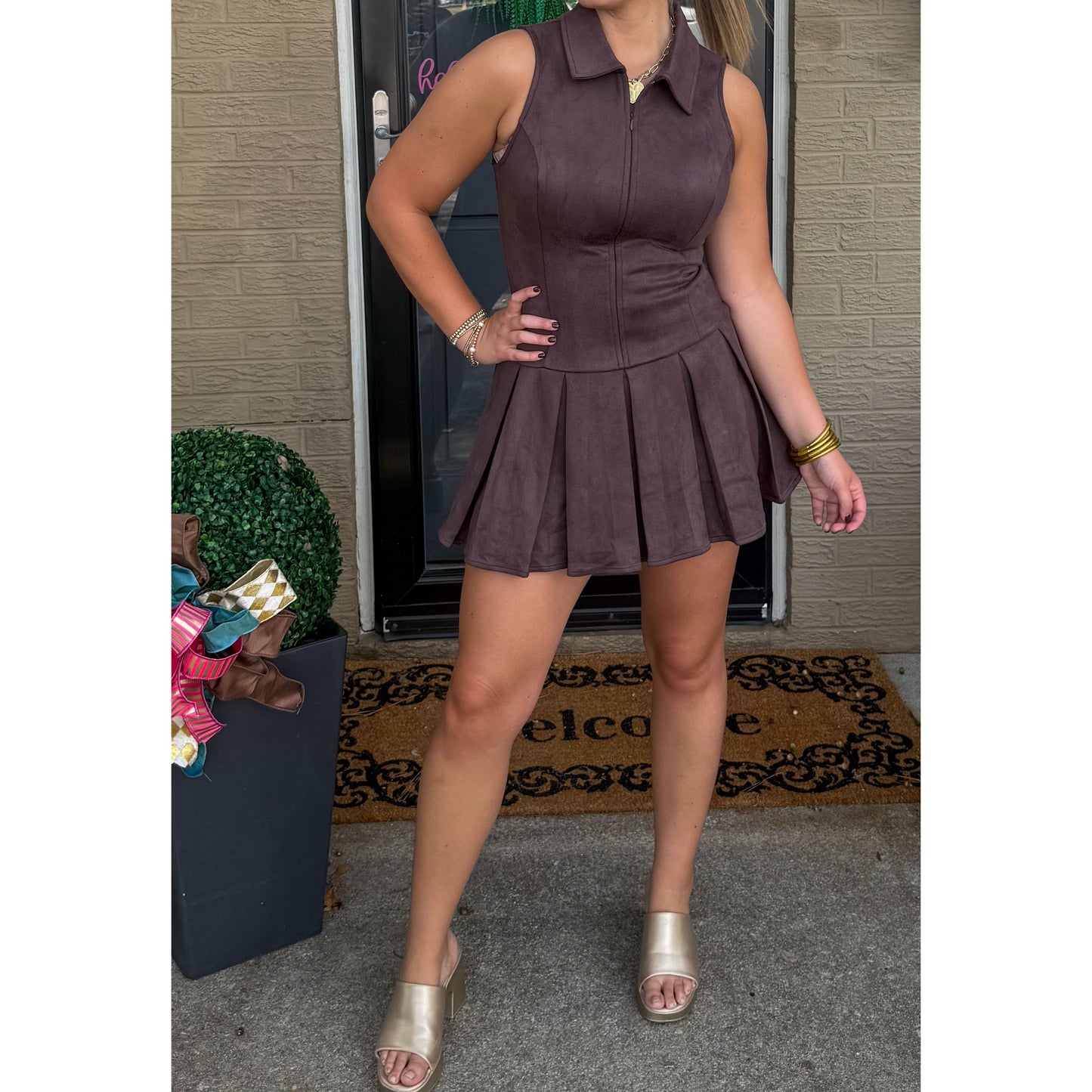 Annie Suede Mini Dress, Chocolate