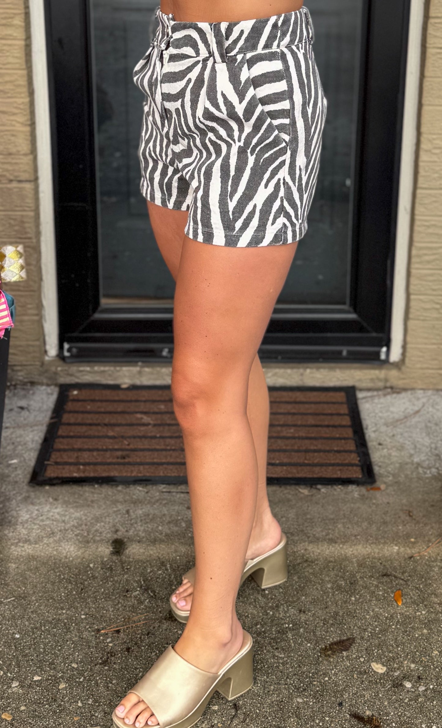 Murphy Zebra Pleated Shorts, Black/White