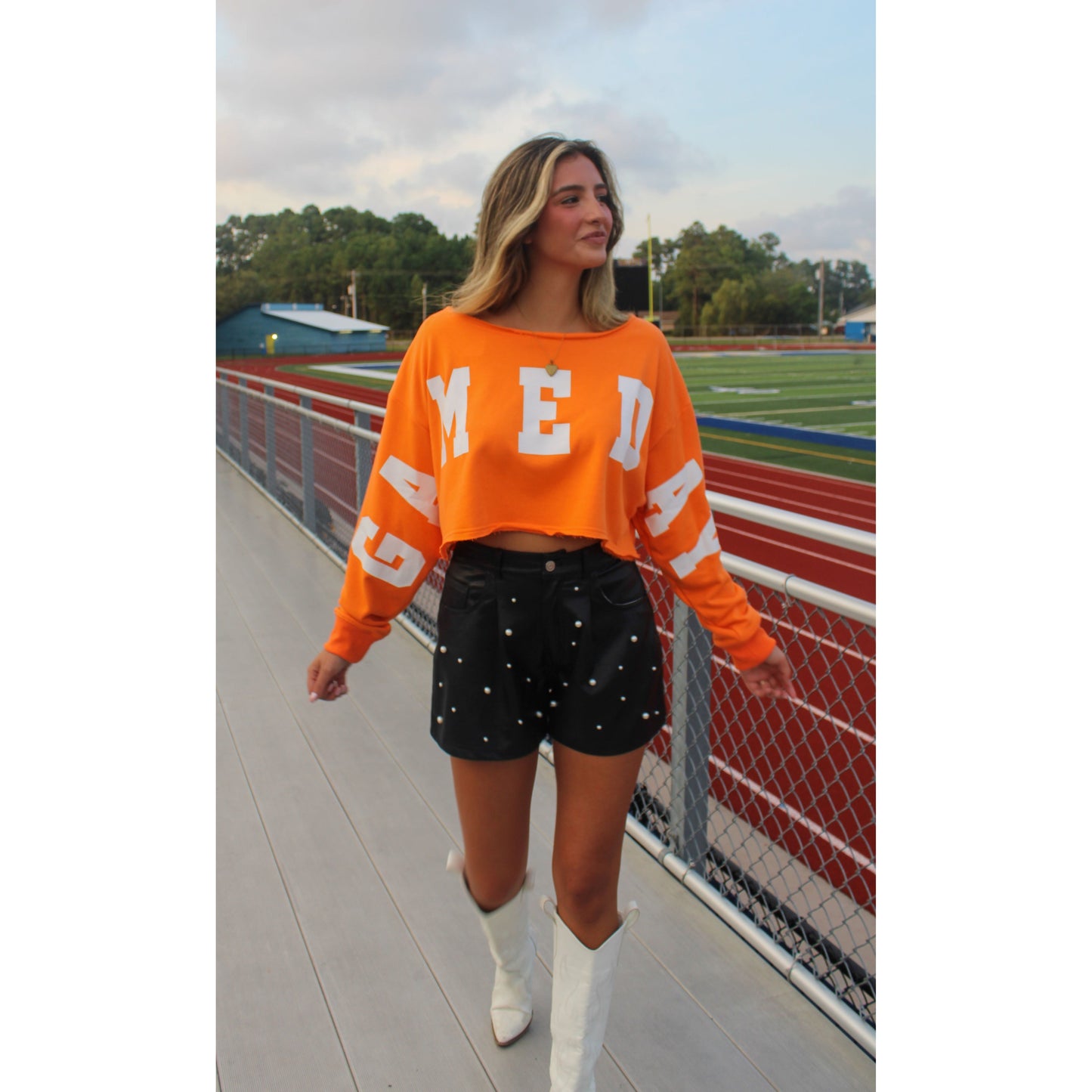 Game Day Crop Top, Orange/White