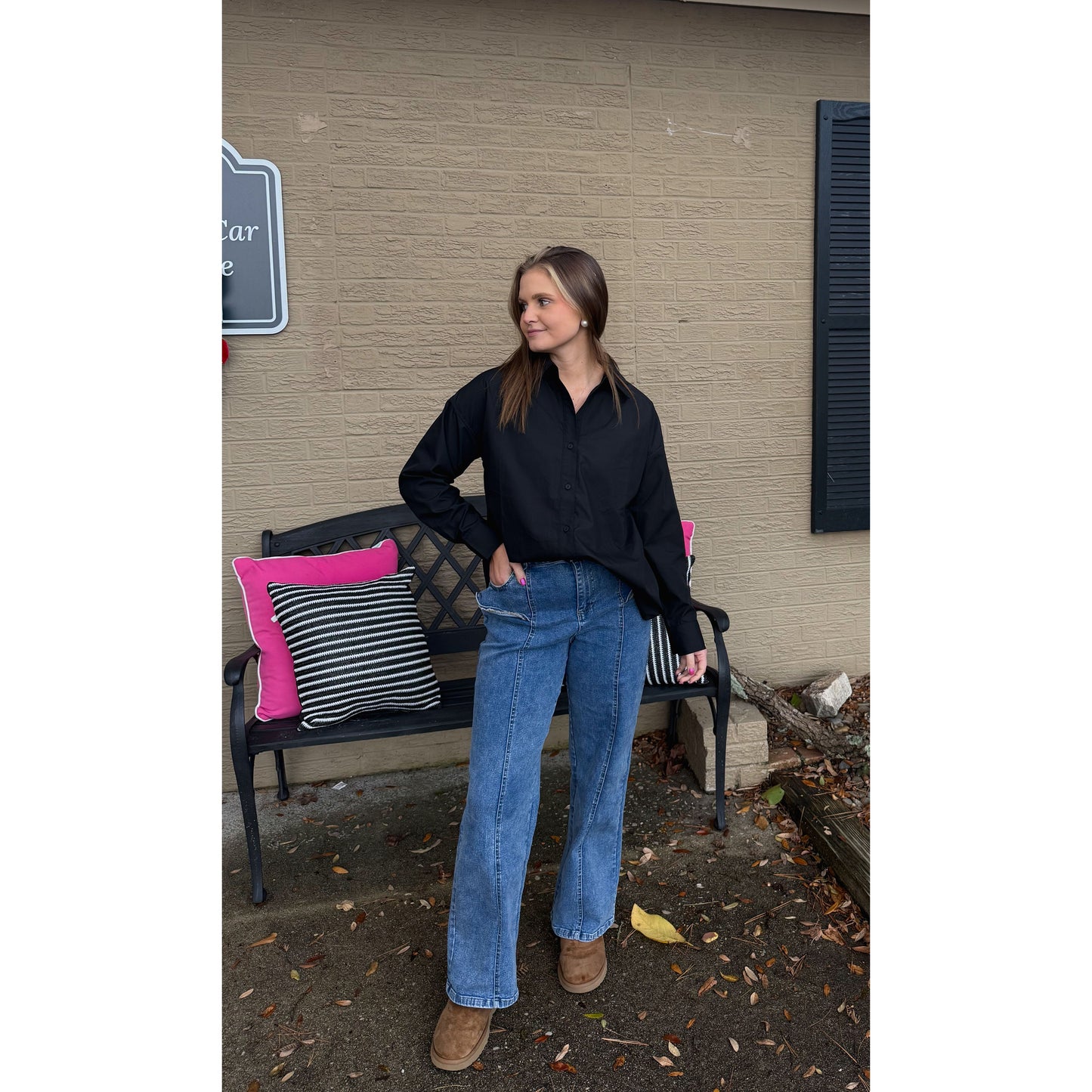 Sadie Button Down Blouse, Black