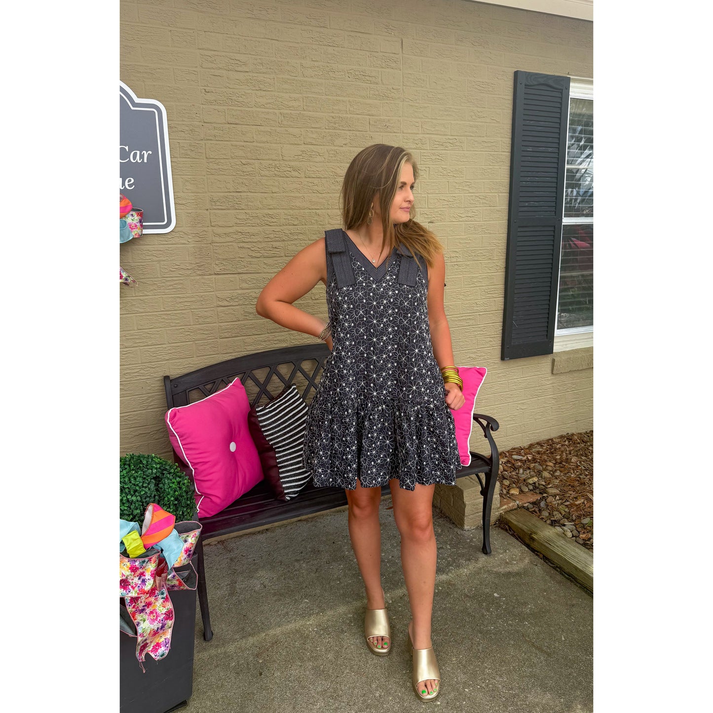 Rachel Floral Mini Dress, Black/White