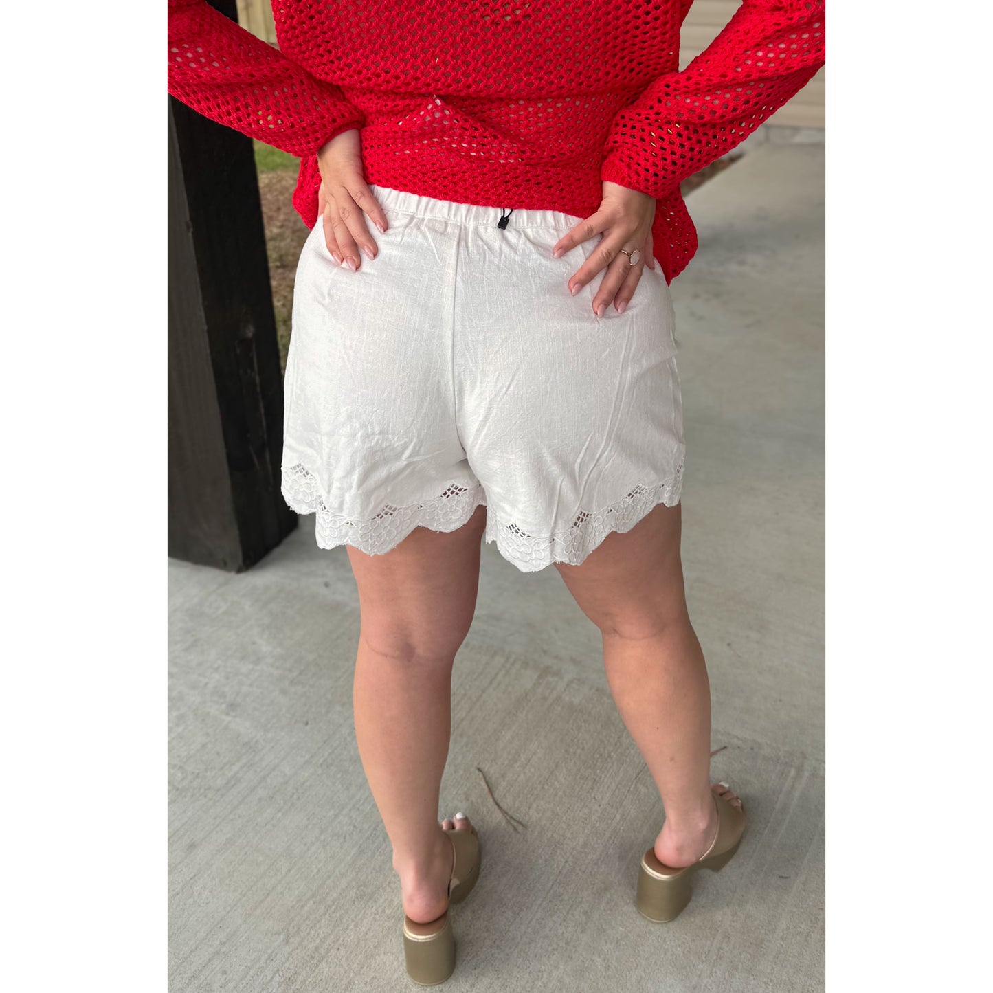 Eyelet Detail Shorts, White