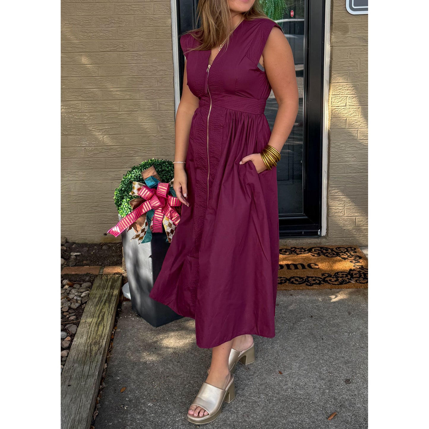 Annie Midi Dress, Burgundy